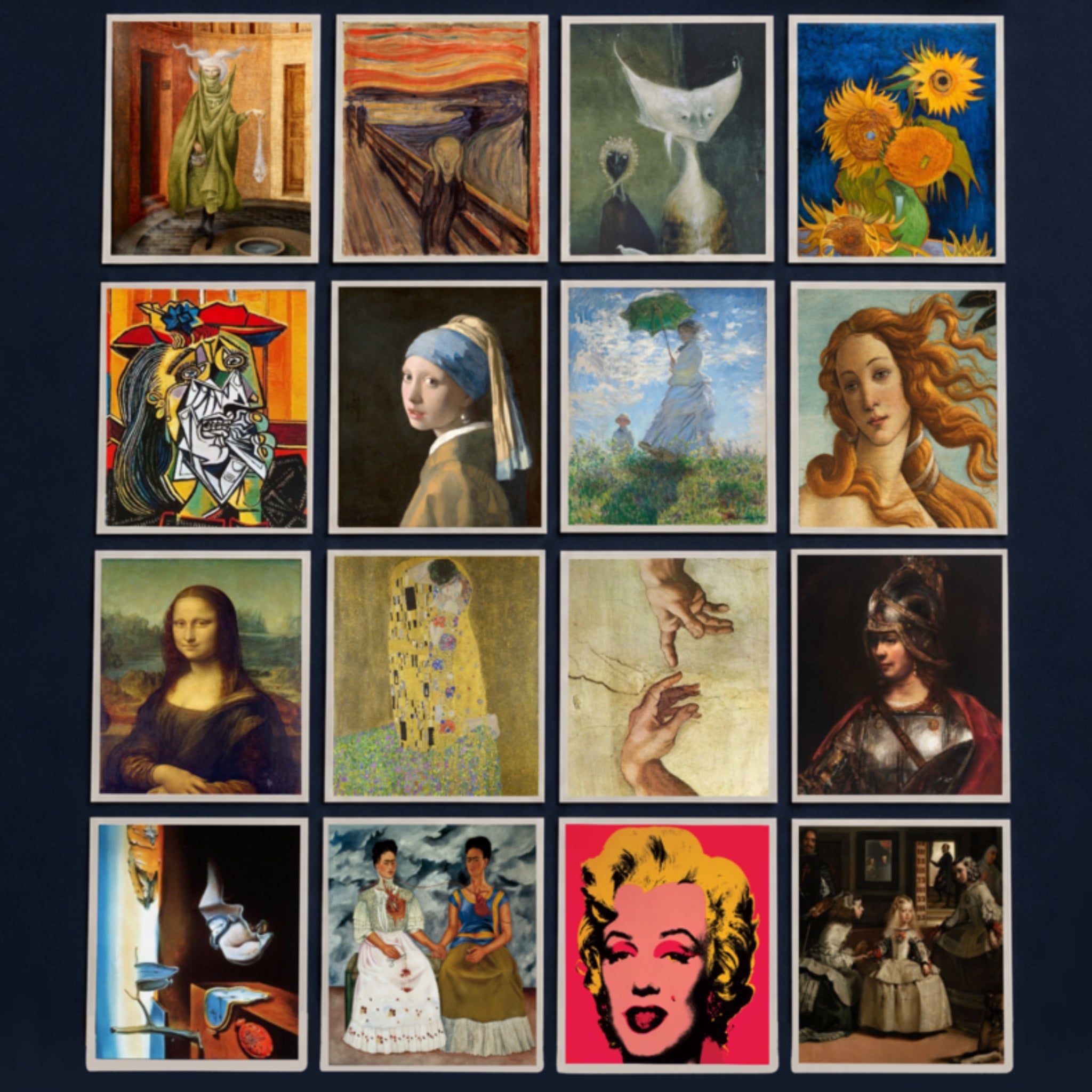 Colección 16 prints postales (historia del arte) + Marco